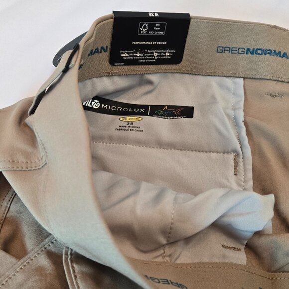 GREG NORMAN ML75 Microlux Stretch Golf Shorts Sz: 38 Tan - Picture 6 of 8